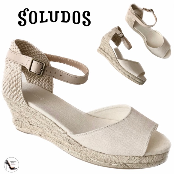 Soludos Womens Open-Toe Midwedge Blush Beige Espadrilles Ankle Strap Sandals 8.5 - Picture 1 of 12
